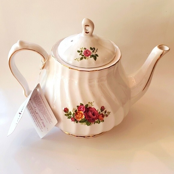 NWT SALEM CHINA CO ENGLISH COLLECTION TEAPOT  ROSES WHITE PINK YELLOW - Picture 1 of 13